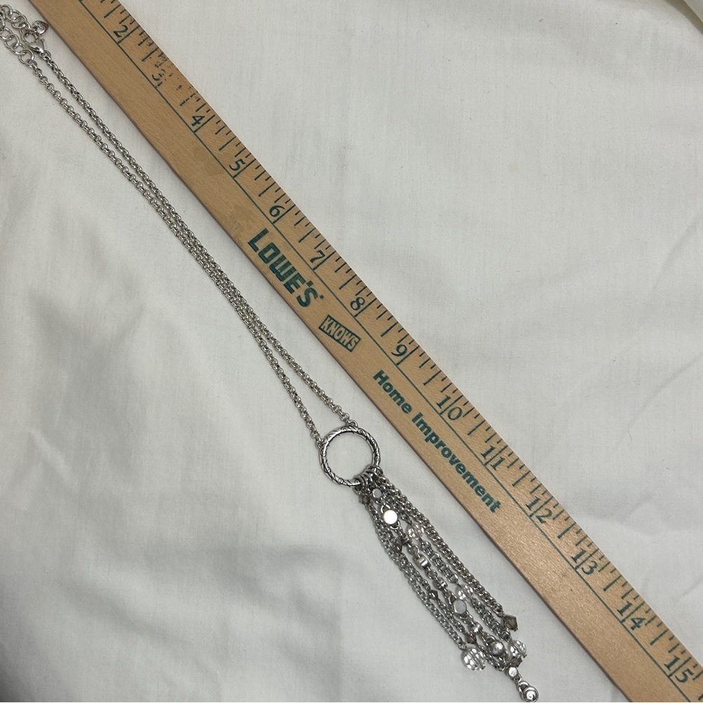 Brighton Infinity Tassel Necklace Silver Plated Clear Crystals 18” Retired - Picture 12 of 14